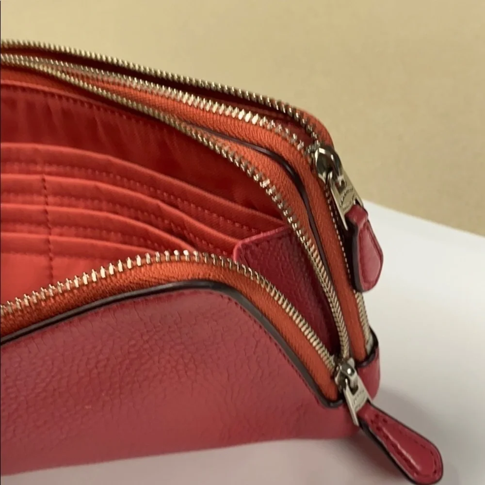 Coach Pink Pebbled Leather Double Wallet Wristlet
